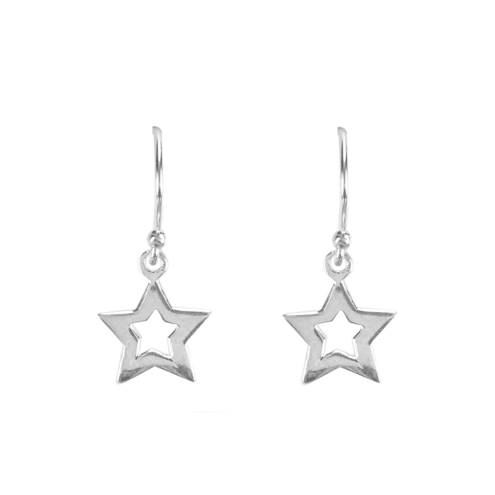 Dangle Earrings Star .925 Sterling Silver High Polish 27mm ...