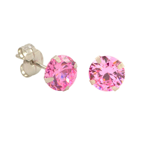 10k White Gold Round Pink Cubic Zirconia Stud Earrings | Jewelryland.com