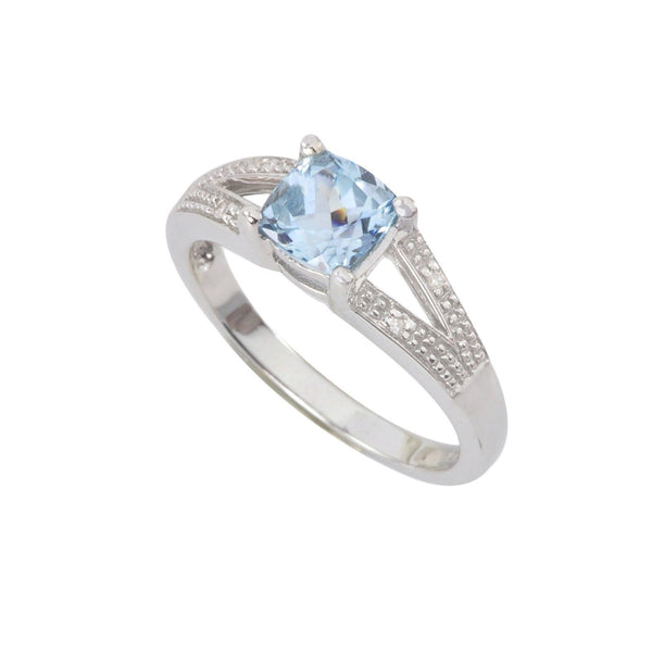 Sterling Silver .01ct Genuine Diamond Ring with 6mm Blue Topaz Split S ...