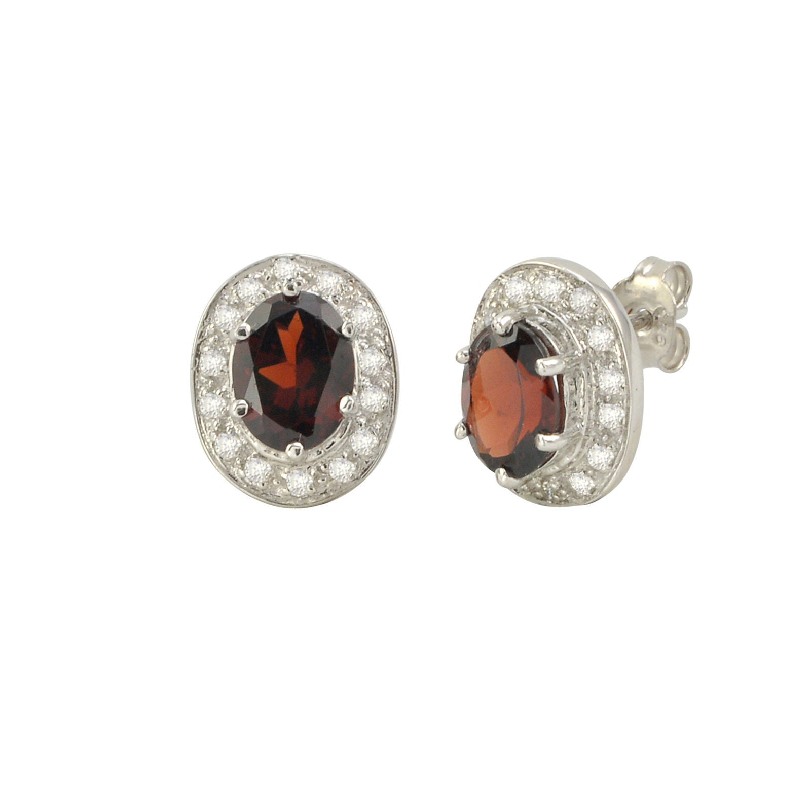 Gemstone Stud Earrings 925 Sterling Silver Oval Micropave CZ Ac