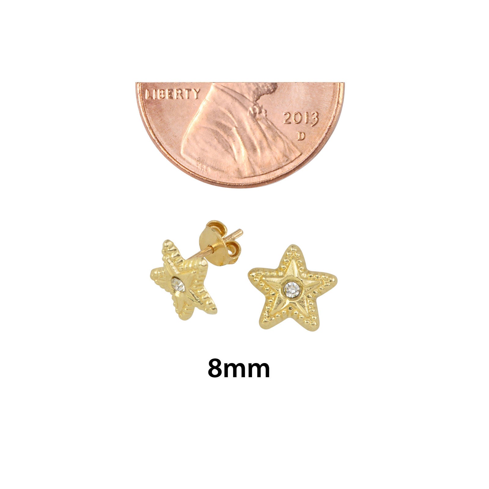 Star with Cubic Zirconia Stud Earrings 10k Yellow Gold with Pushbacks ...