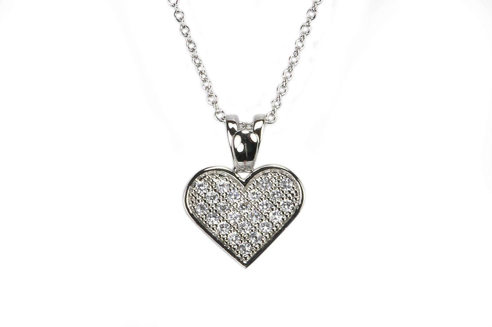 Heart CZ Necklace .925 Sterling Silver Cubic Zirconia Micropave 26mm C ...