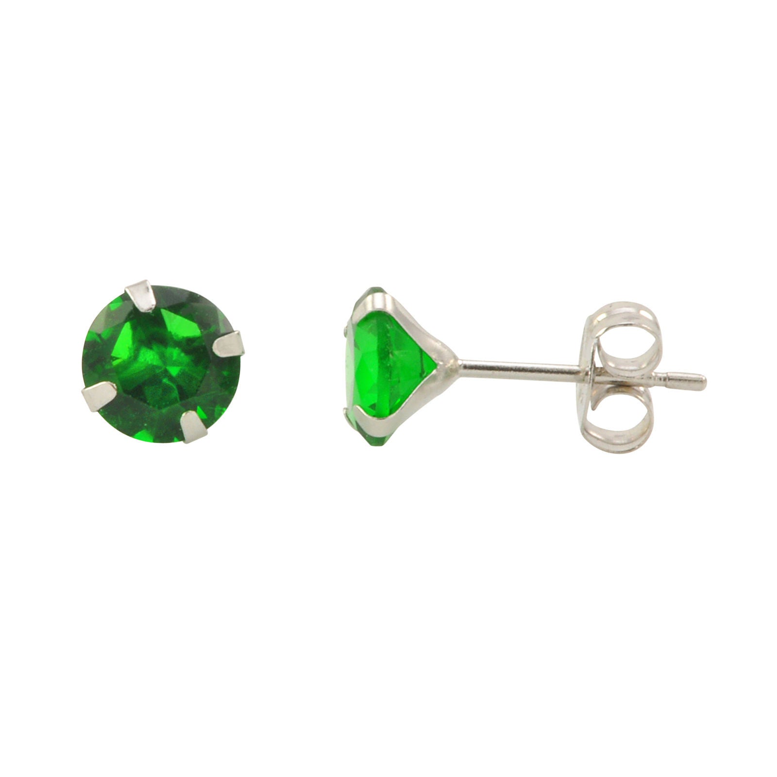 14k White Gold Dark Green Cubic Zirconia Stud Earrings | Jewelryland.com