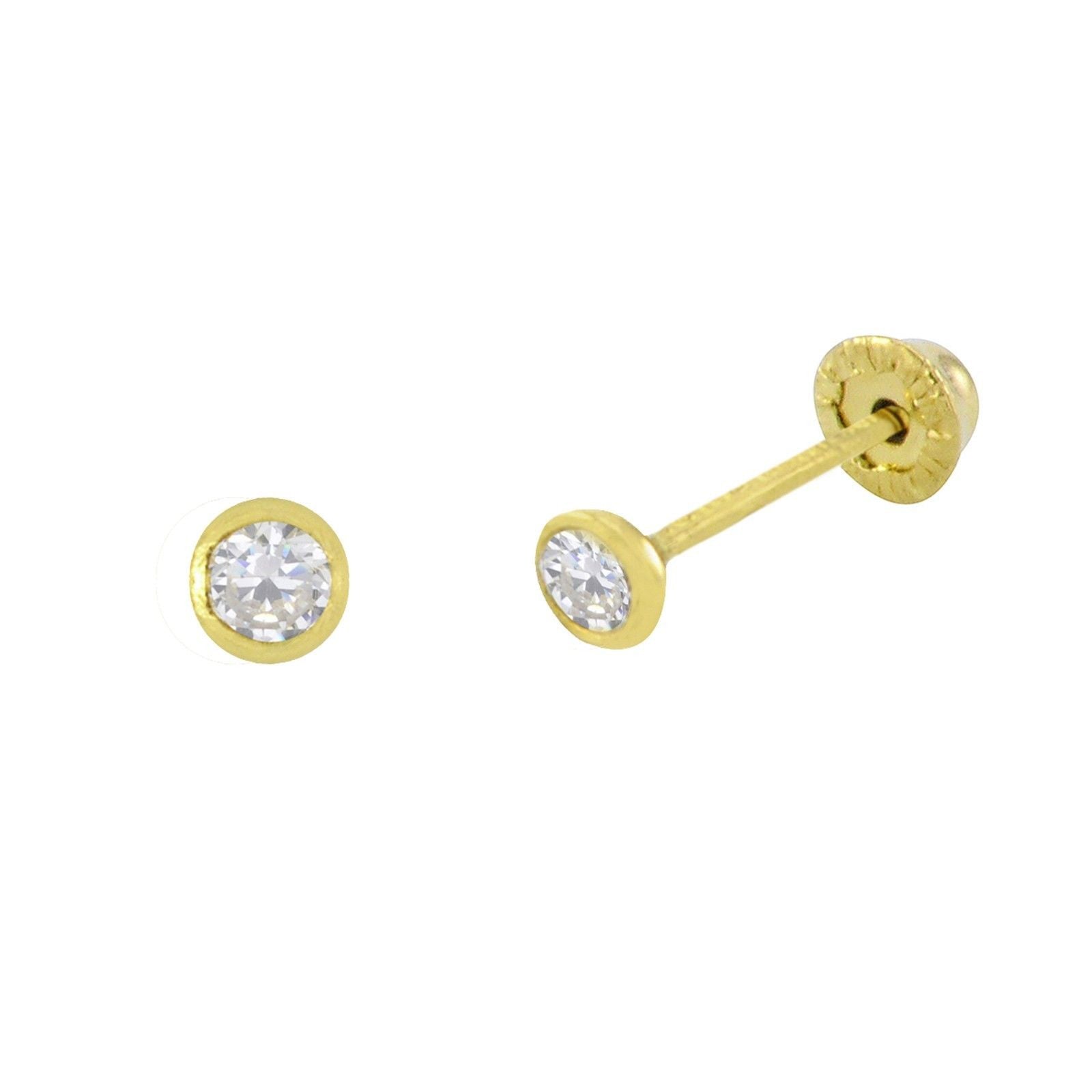 10k Yellow Gold Cubic Zirconia Stud Earrings Screwbacks 2mm Mini Bezel ...