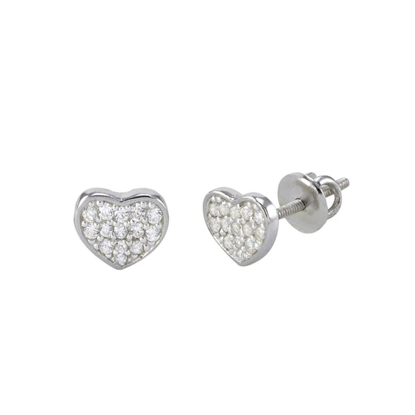 Sterling Silver White Cubic Zirconia Heart Studs Screwback Earrings 6m ...