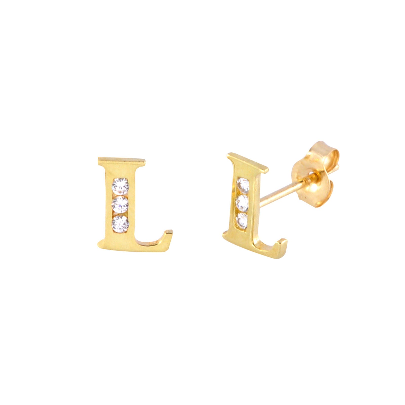 10k Yellow Gold Letter L CZ Initial Stud Earrings | Jewelryland.com