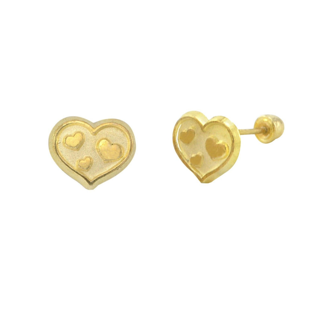 10k Gold Heart Stud Earrings with Screwbacks - Heart with Floating Hea ...
