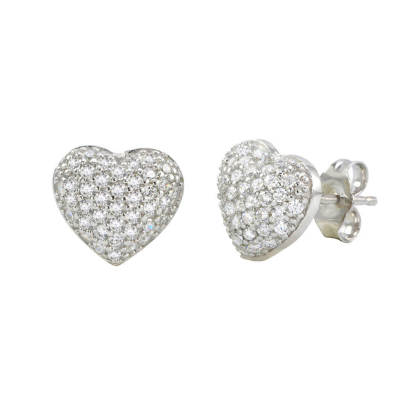 Sterling Silver Micropave Heart Stud Earrings Clear CZ Cubic Zirconia ...