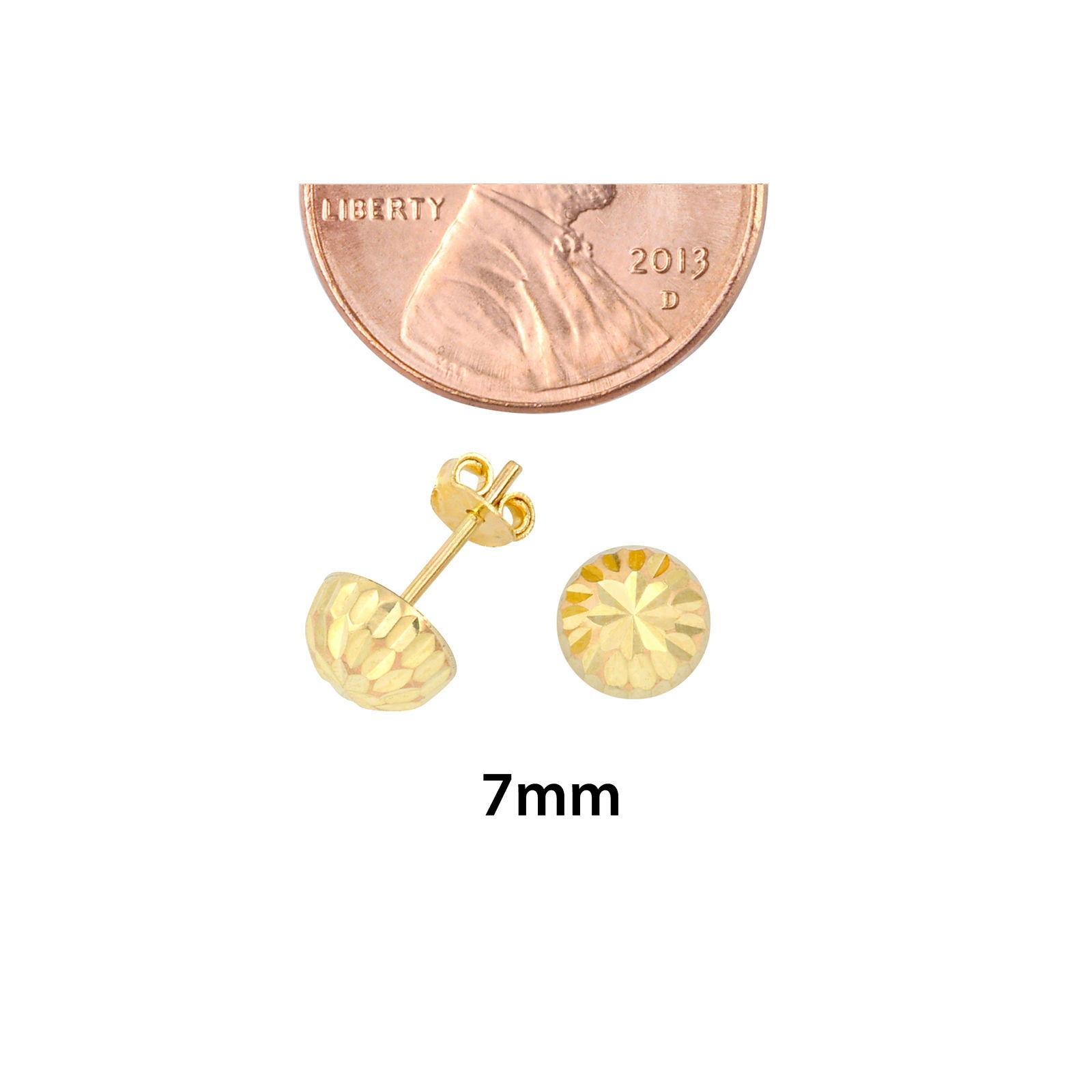 10k Yellow Gold Half Ball Stud Earrings Laser Cut | Jewelryland.com