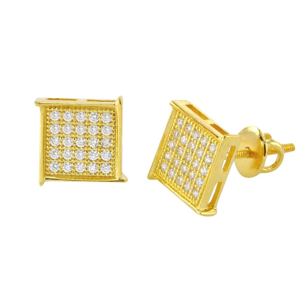 Hip Hop Screwback Stud Earrings Yellow Gold Plated 8mm CZ Square Edge ...