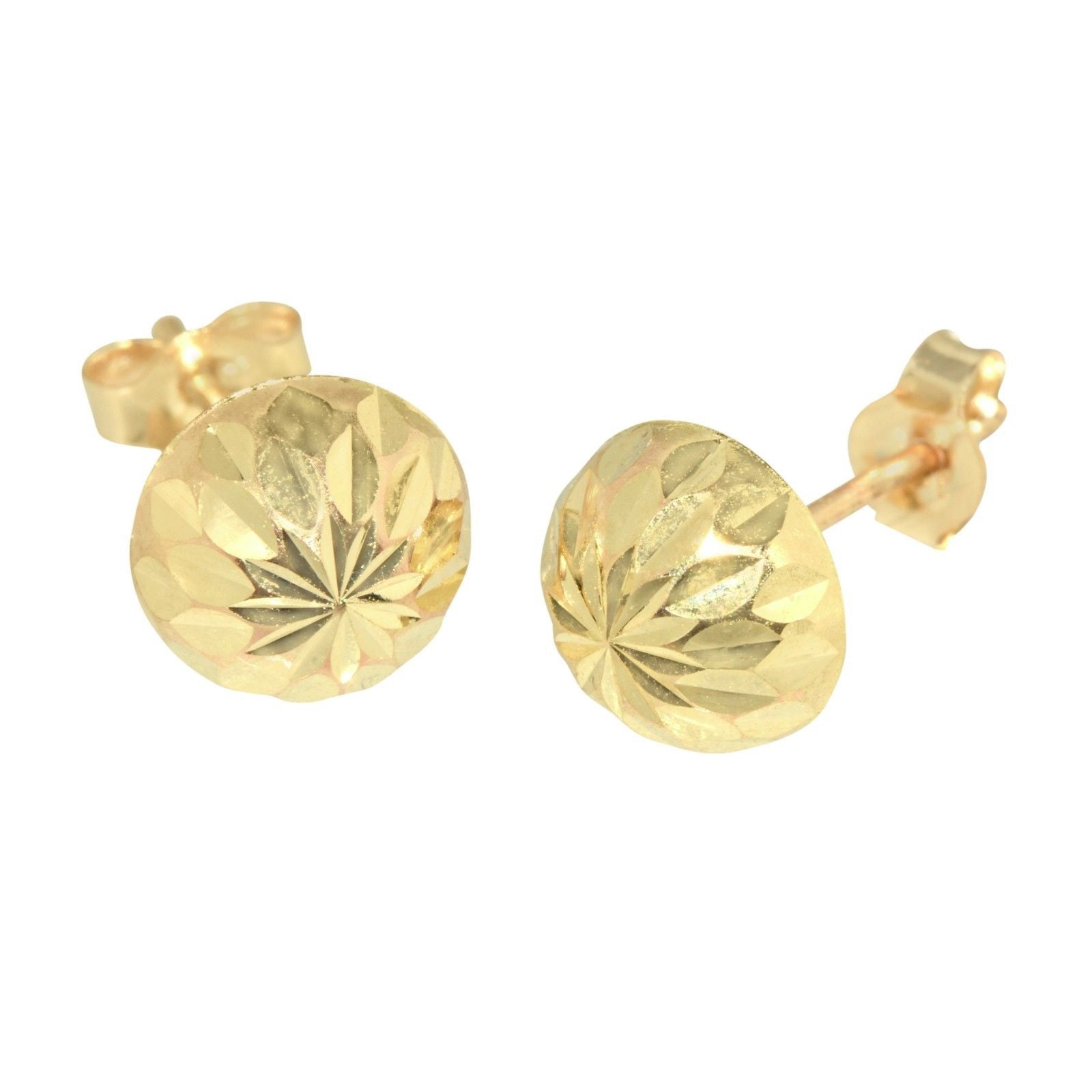 14k Yellow Gold Half Ball Stud Earrings Laser Cut | Jewelryland.com