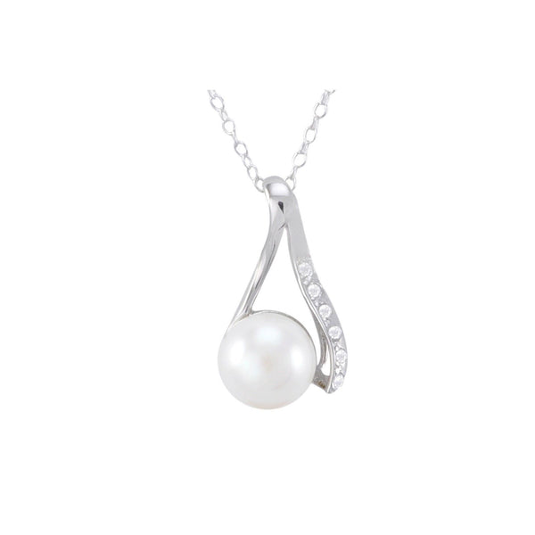 Sterling Silver White Freshwater Pearl Necklace Wishbone CZ Design, 18 ...