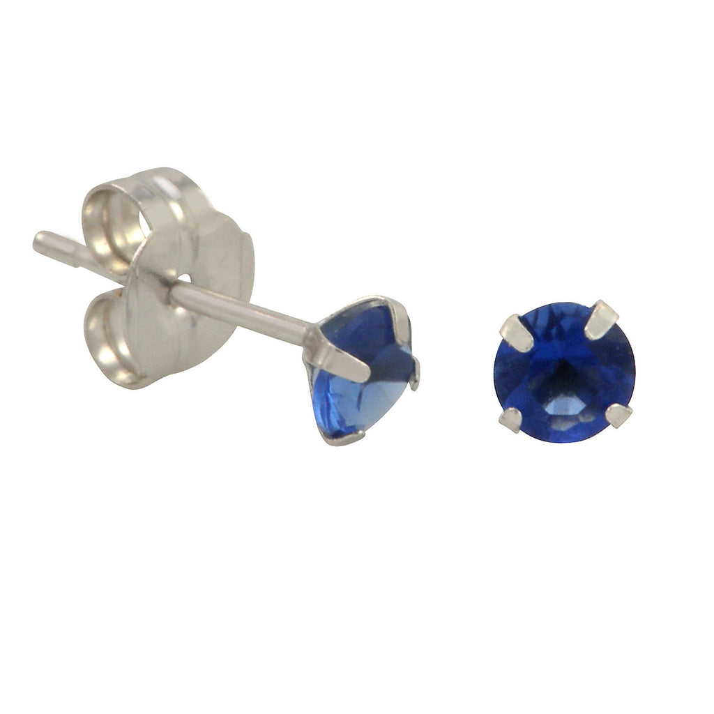 10k White Gold Round Blue Sapphire CZ Stud Earrings | Jewelryland.com