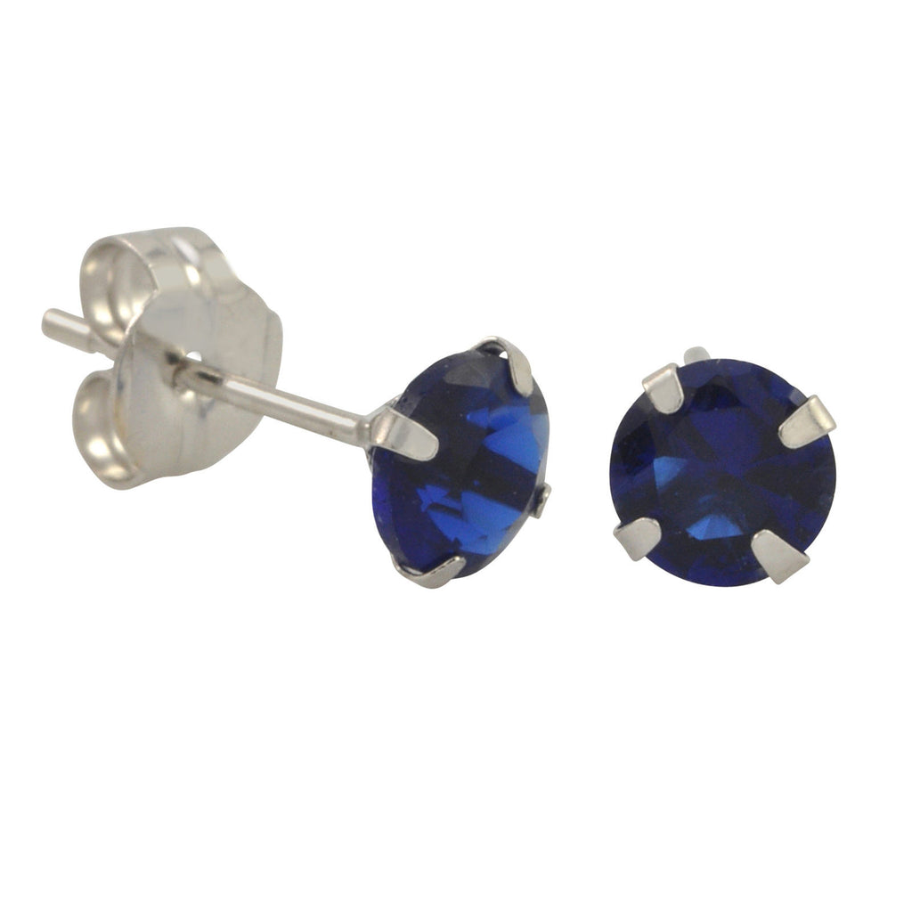 10k White Gold Round Blue Sapphire CZ Stud Earrings | Jewelryland.com