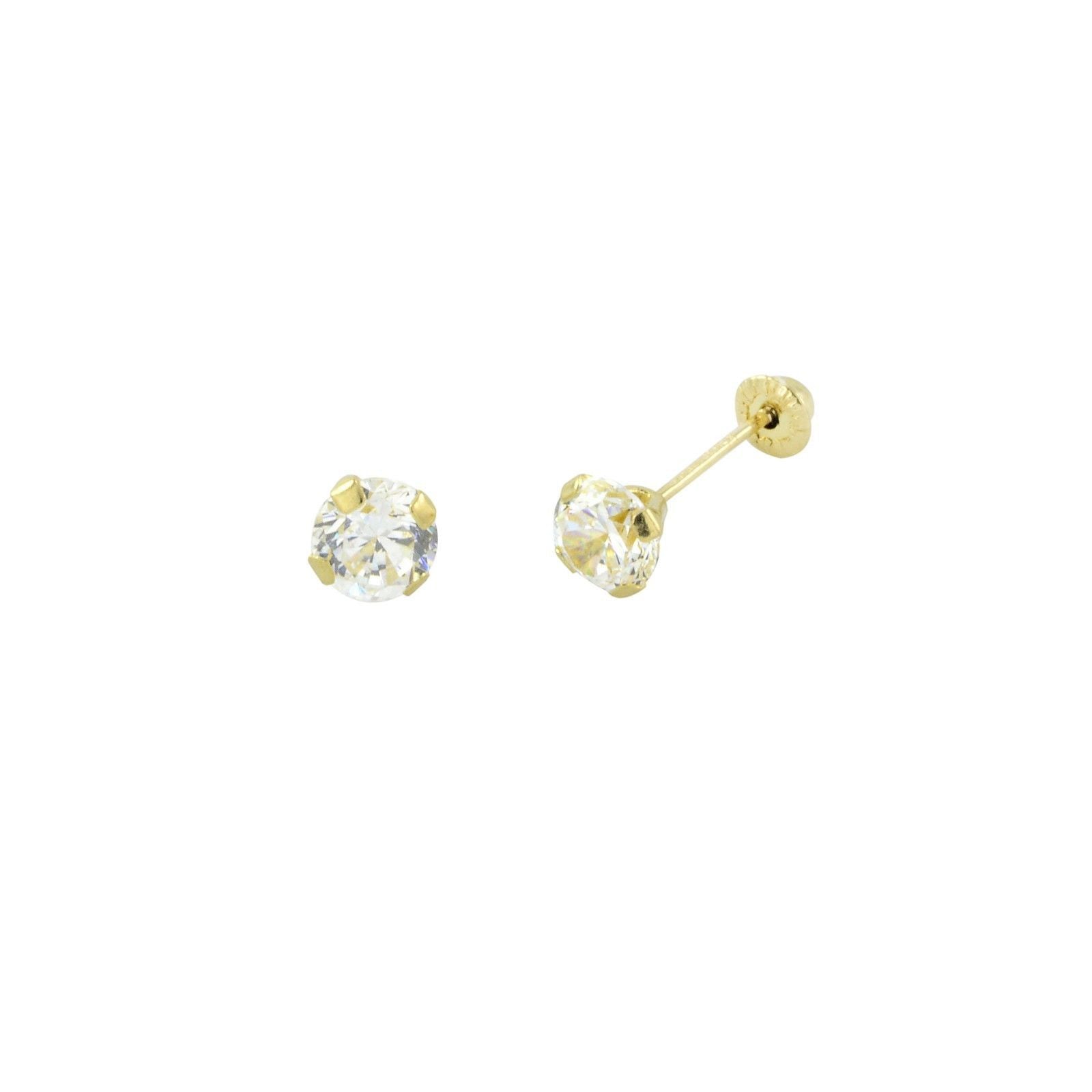 Handmade 10k Yellow Gold Round CZ Stud Earrings Screwbacks Prong Set 2 ...