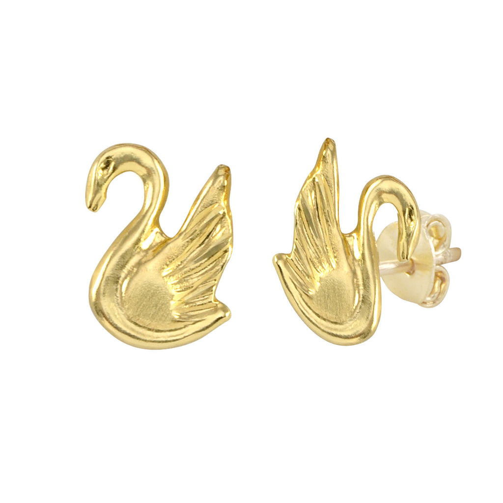 Swan Stud Earrings 10k Yellow Gold with Pushbacks 10x7 | Jewelryland.com