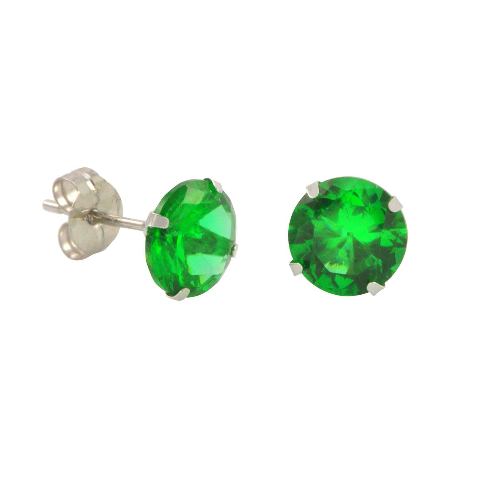 10k White Gold Green Emerald CZ Stud Earrings Cubic Zirconia Round Pro ...