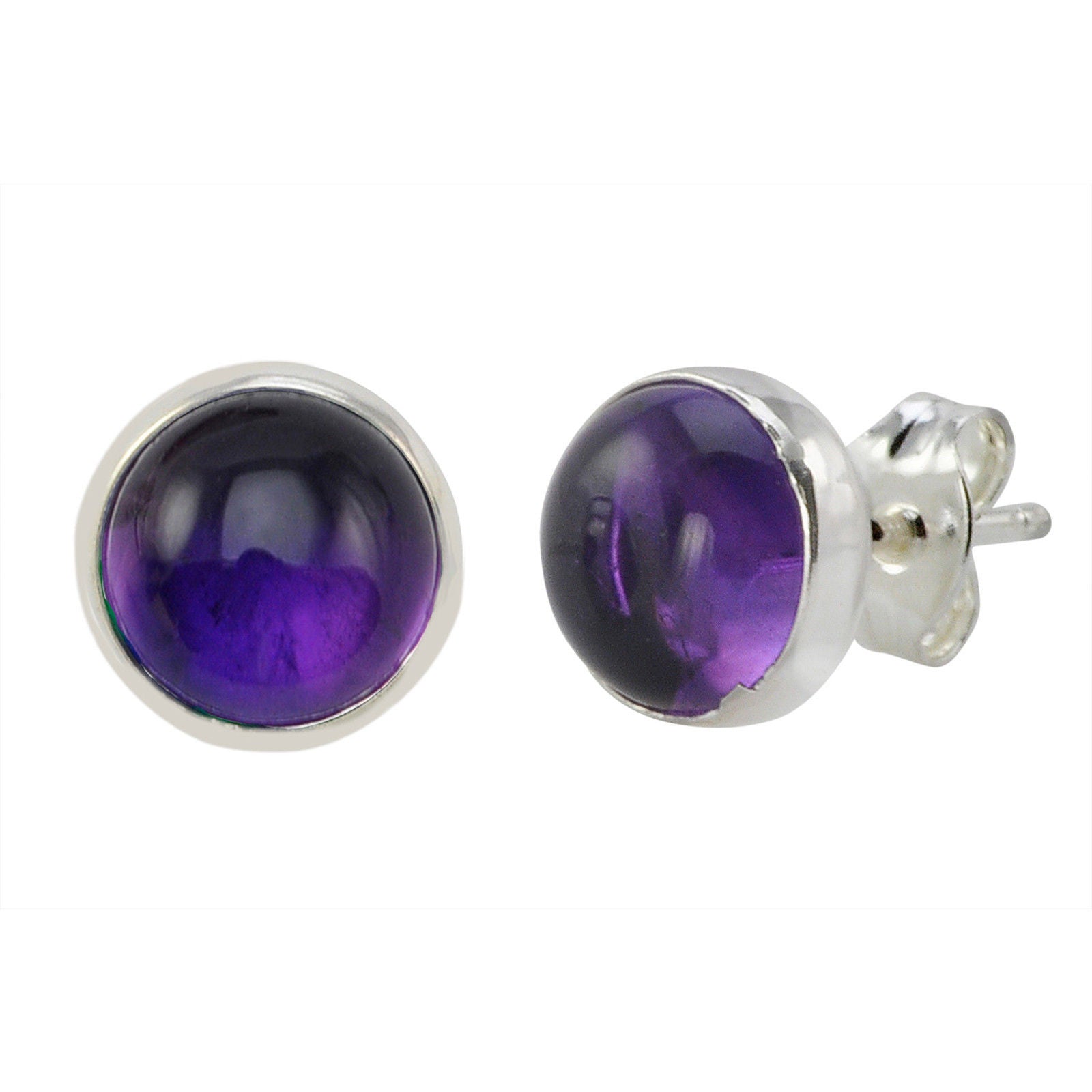 925 Sterling Silver Amethyst Gemstone Stud Earrings 9mm Round