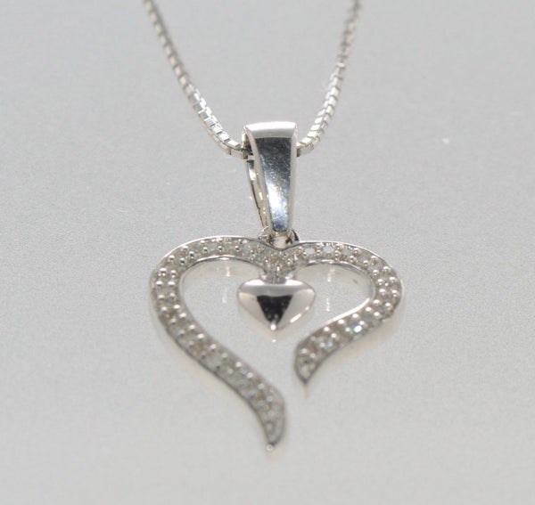 925 Sterling Silver Diamond Heart Necklace, 16