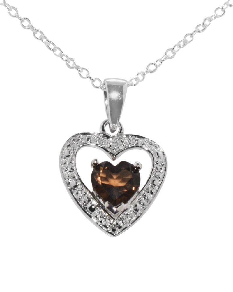 Diamond (.01ct) and Smoky Quartz (1ct) 925 Sterling Silver Necklace, 18" chain