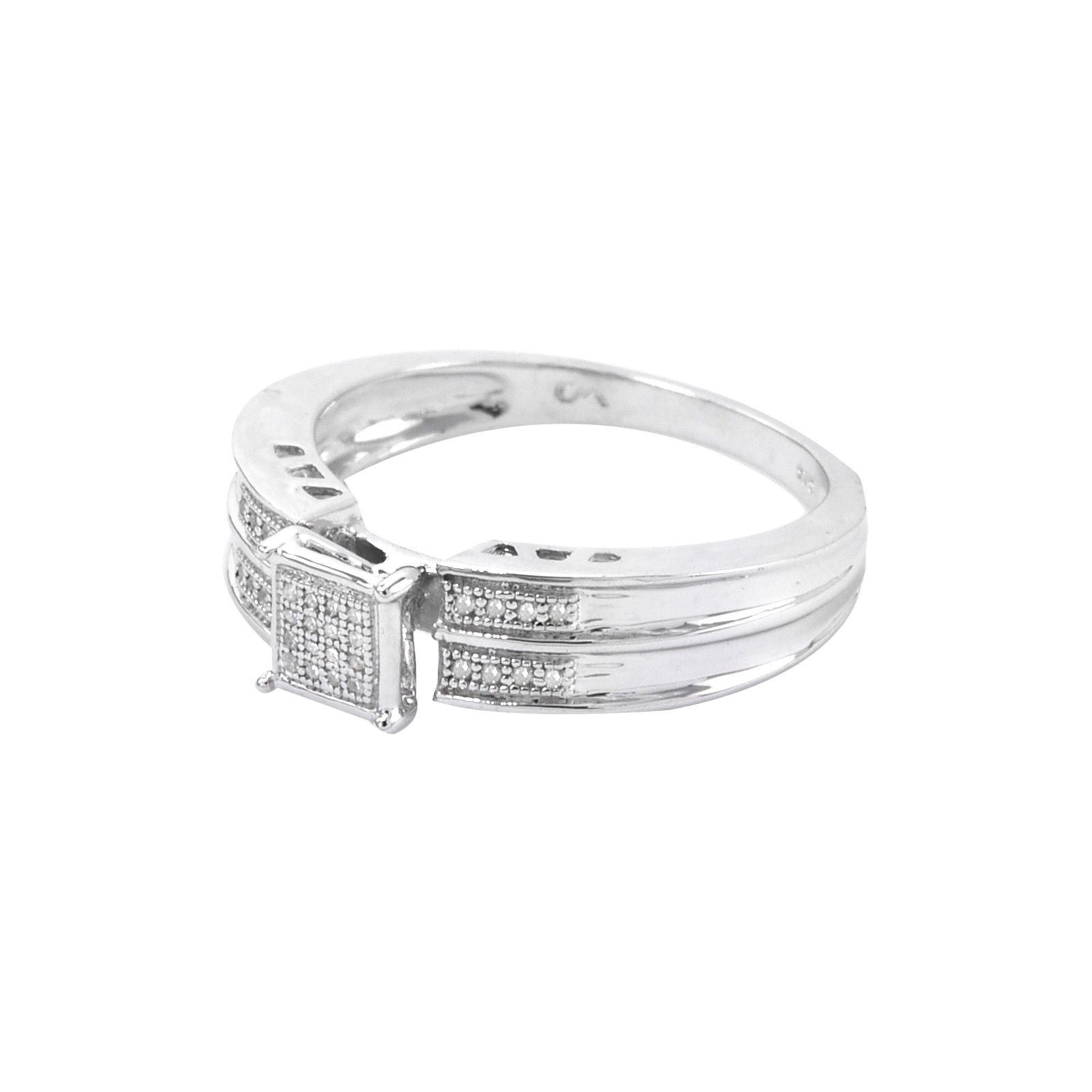 Diamond Ring .10ct .925 Sterling Silver Square Face Size 7.5 ...