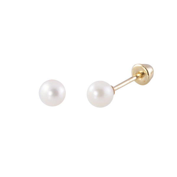 Round Pearl Earrings 10k Yellow Gold Screw Back 3mm - Petite Very Smal ...