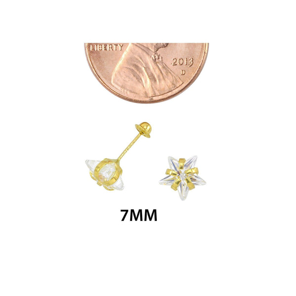10k Yellow Gold Star Stud Earrings Screwbacks 7mm Clear Cubic Zirconia ...