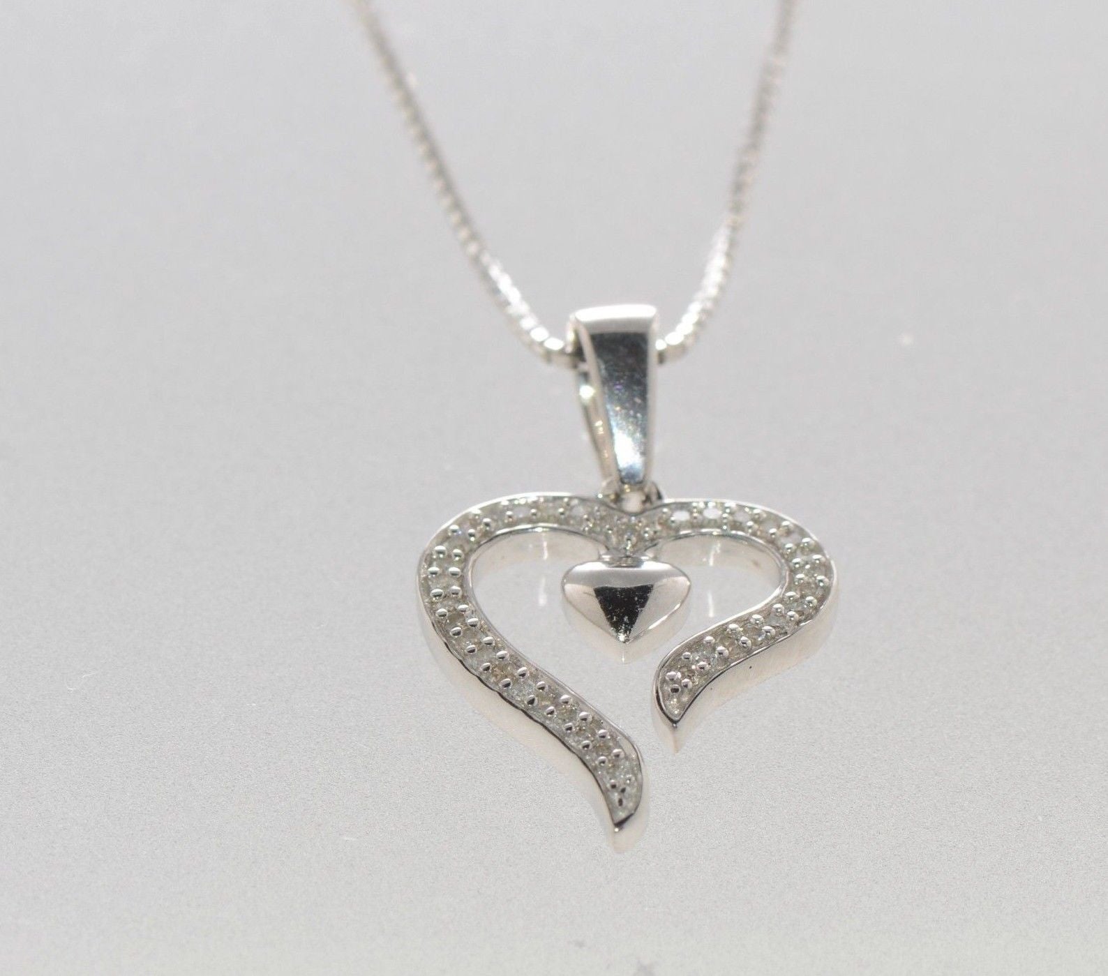 925 Sterling Silver Diamond Heart Necklace, 16