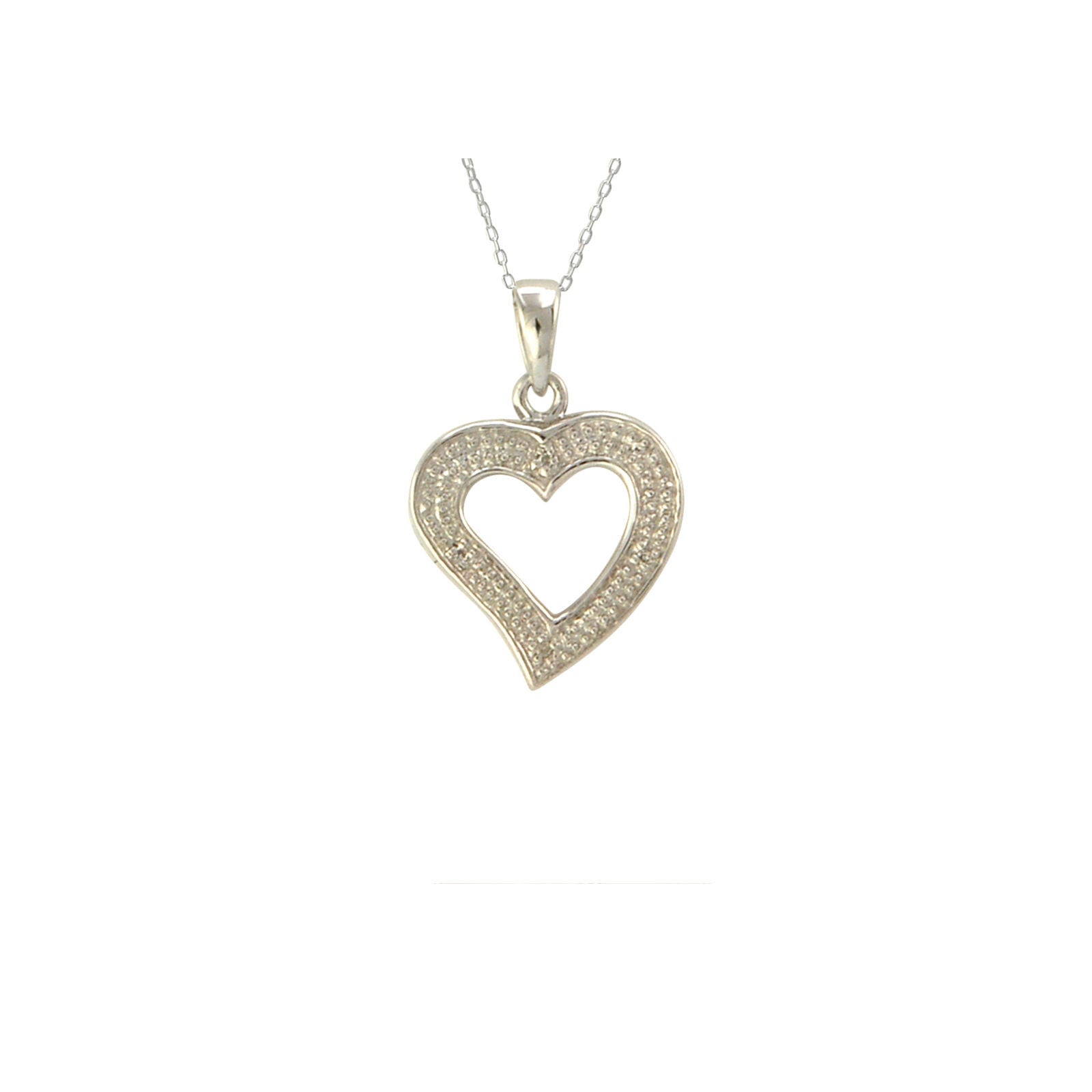 Sterling Silver Open Heart Diamond Necklace (.01 cttw, I-J, I2-I3)