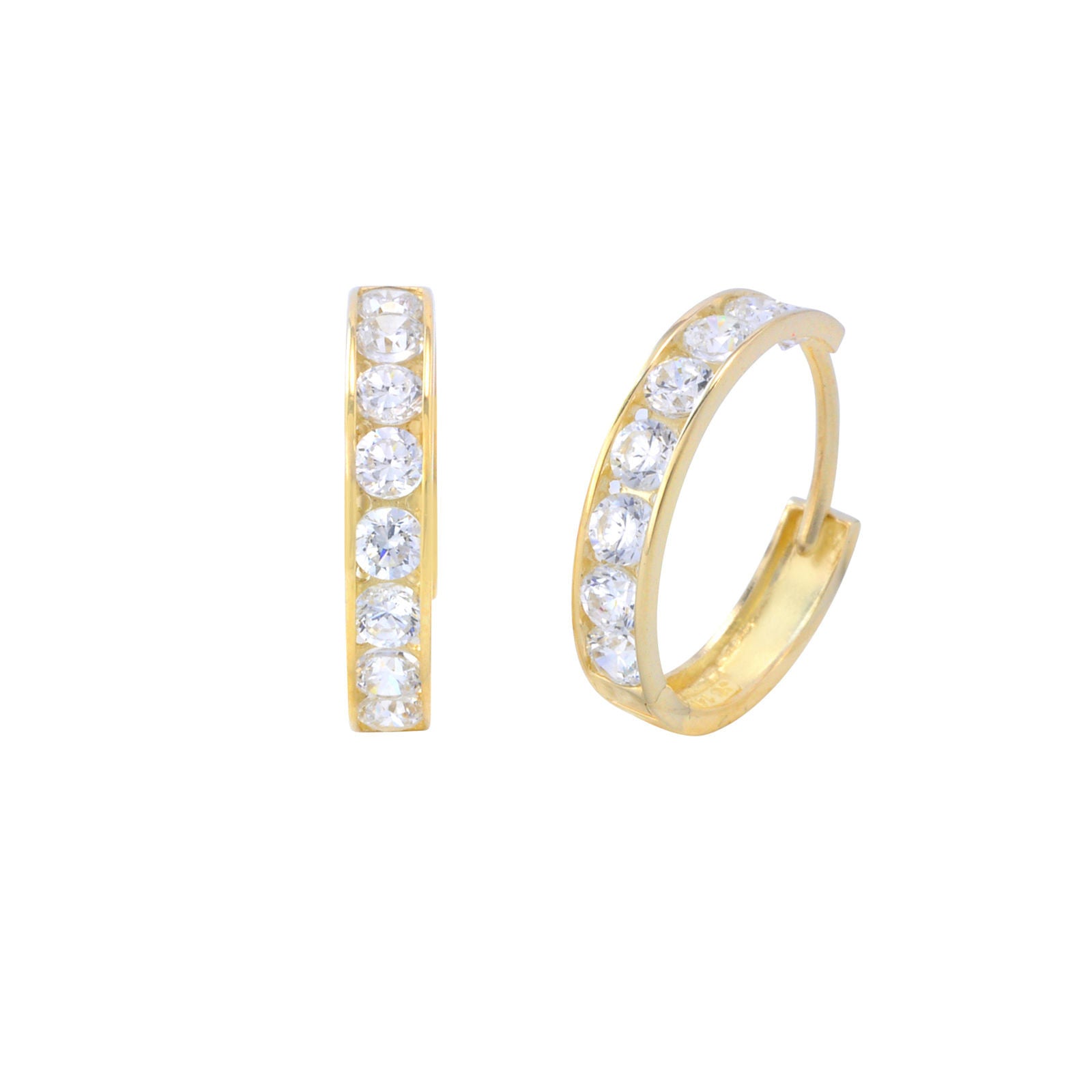 14k Yellow Gold Huggie Hoop Earrings Snap Closure Cubic Zirconia 16mm ...