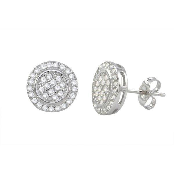 Sterling Silver Micropave Earrings with Circle Design | Jewelryland.com