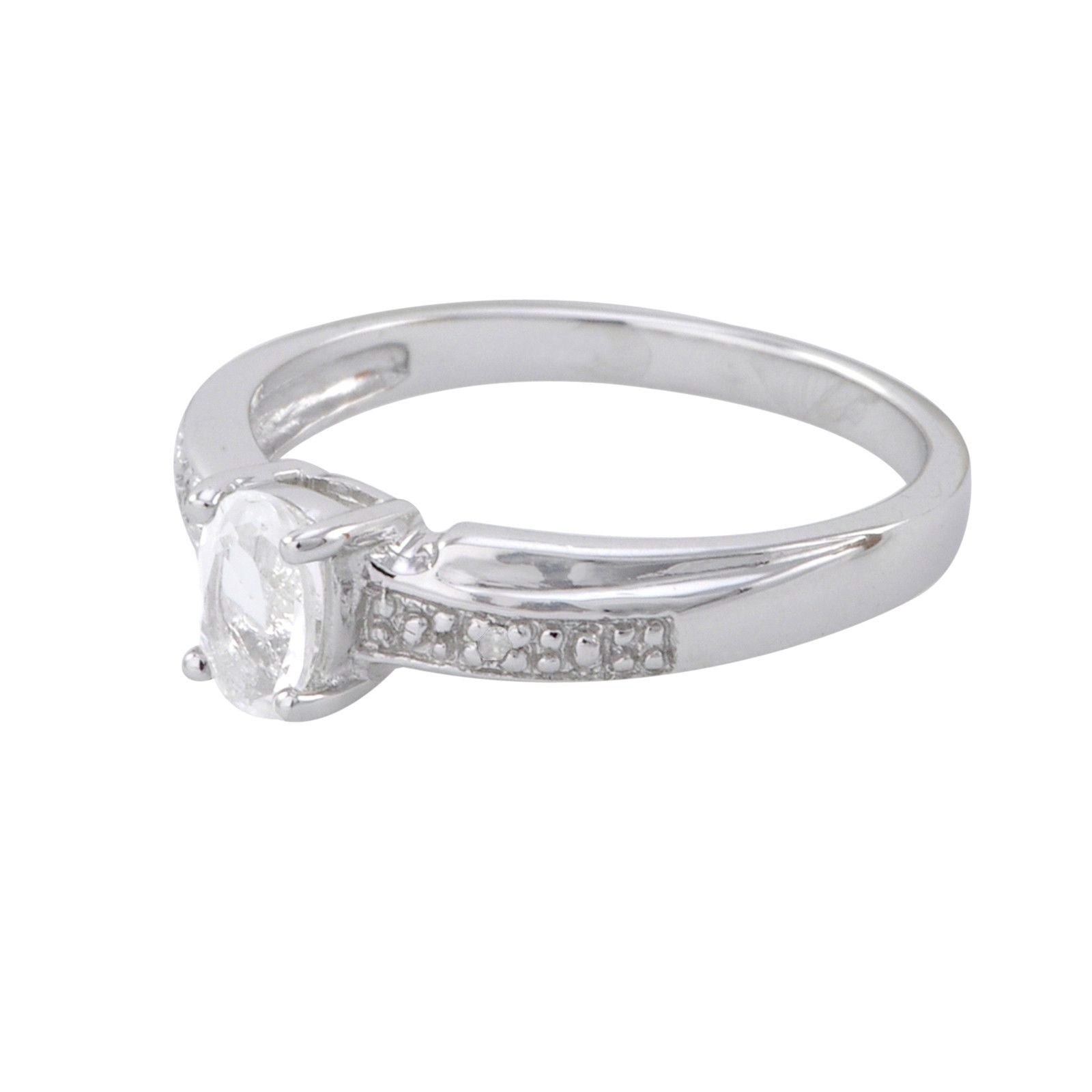 Sterling Silver Diamond Ring .01ct, I-J, I2 with 6x4mm White Topaz Stone