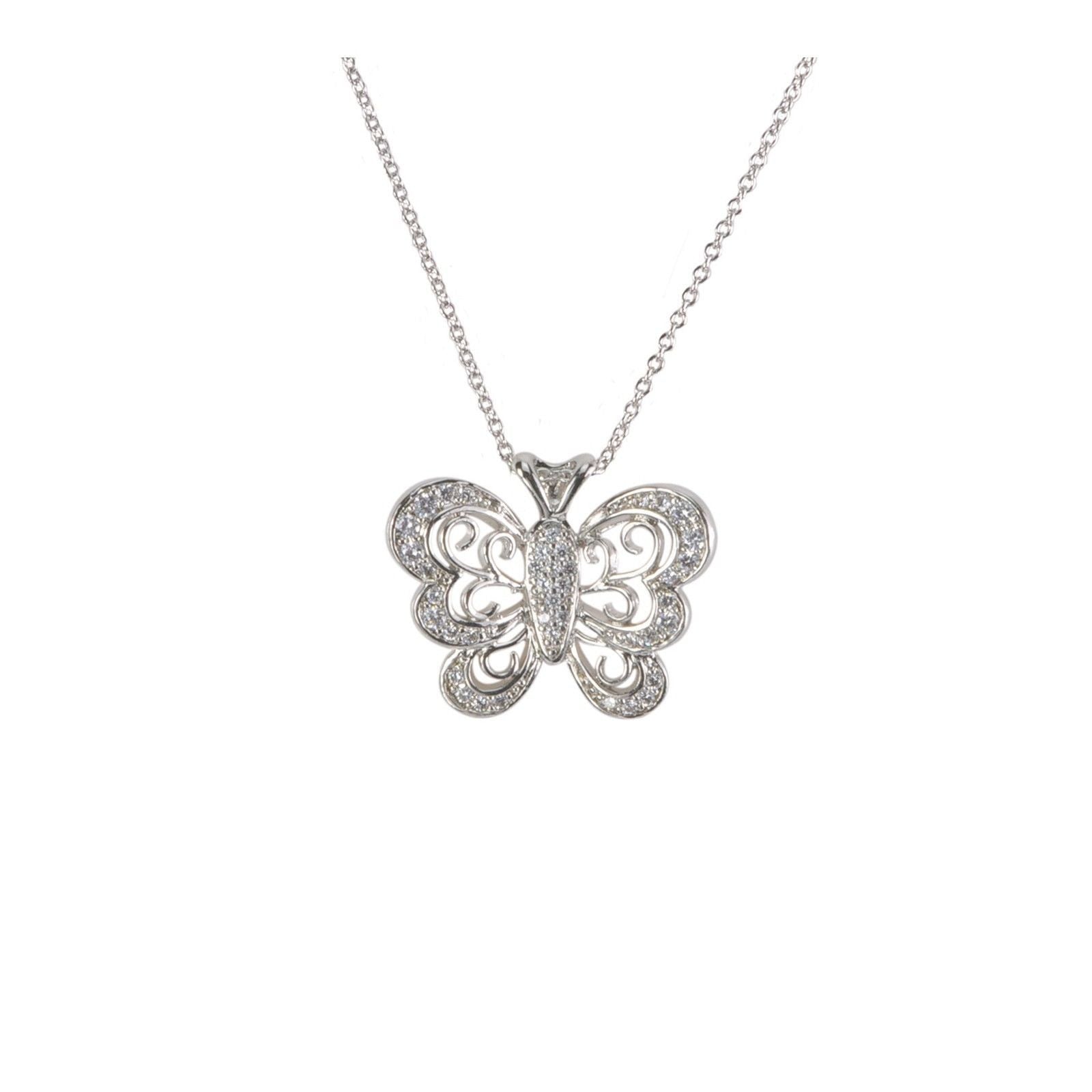 Butterfly Necklace .925 Sterling Silver AAA Clear CZ Cubic Zirconia 16 ...