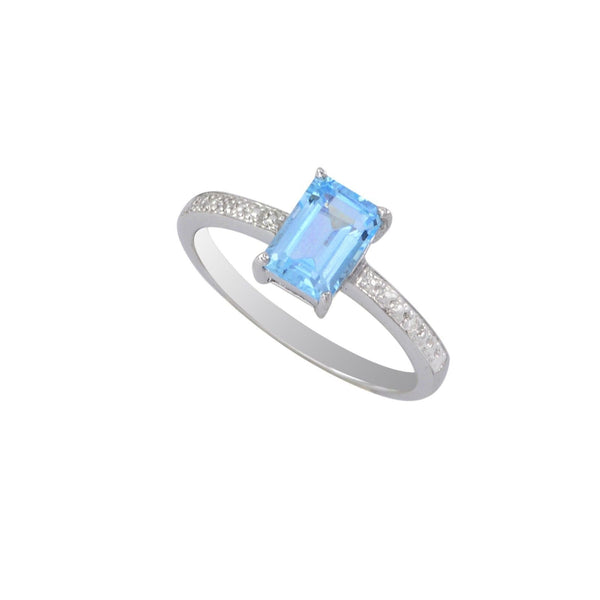Sterling Silver .01ct Genuine Diamond Ring with 7x5mm Blue Topaz Recta ...