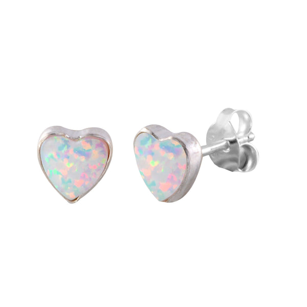 Sterling Silver Opal Gemstone Earrings Iridescent Pearl 6mm Heart ...