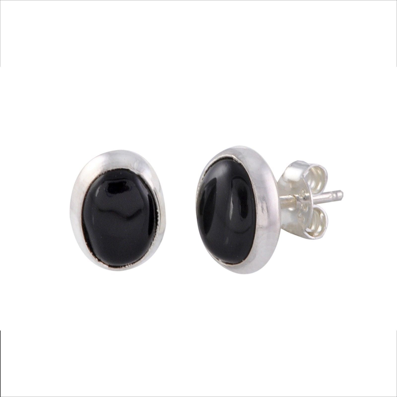 Black Onyx Stud Earrings .925 Sterling Silver Gemstone 7mm x 9mm Oval ...