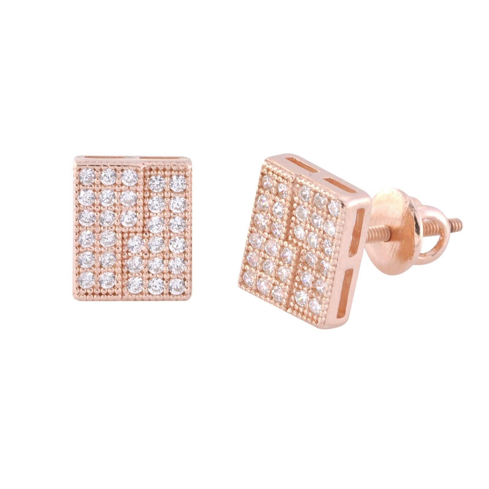 Screwback Earrings Sterling Silver Studs Rose Gold Plated CZ Rectangle ...