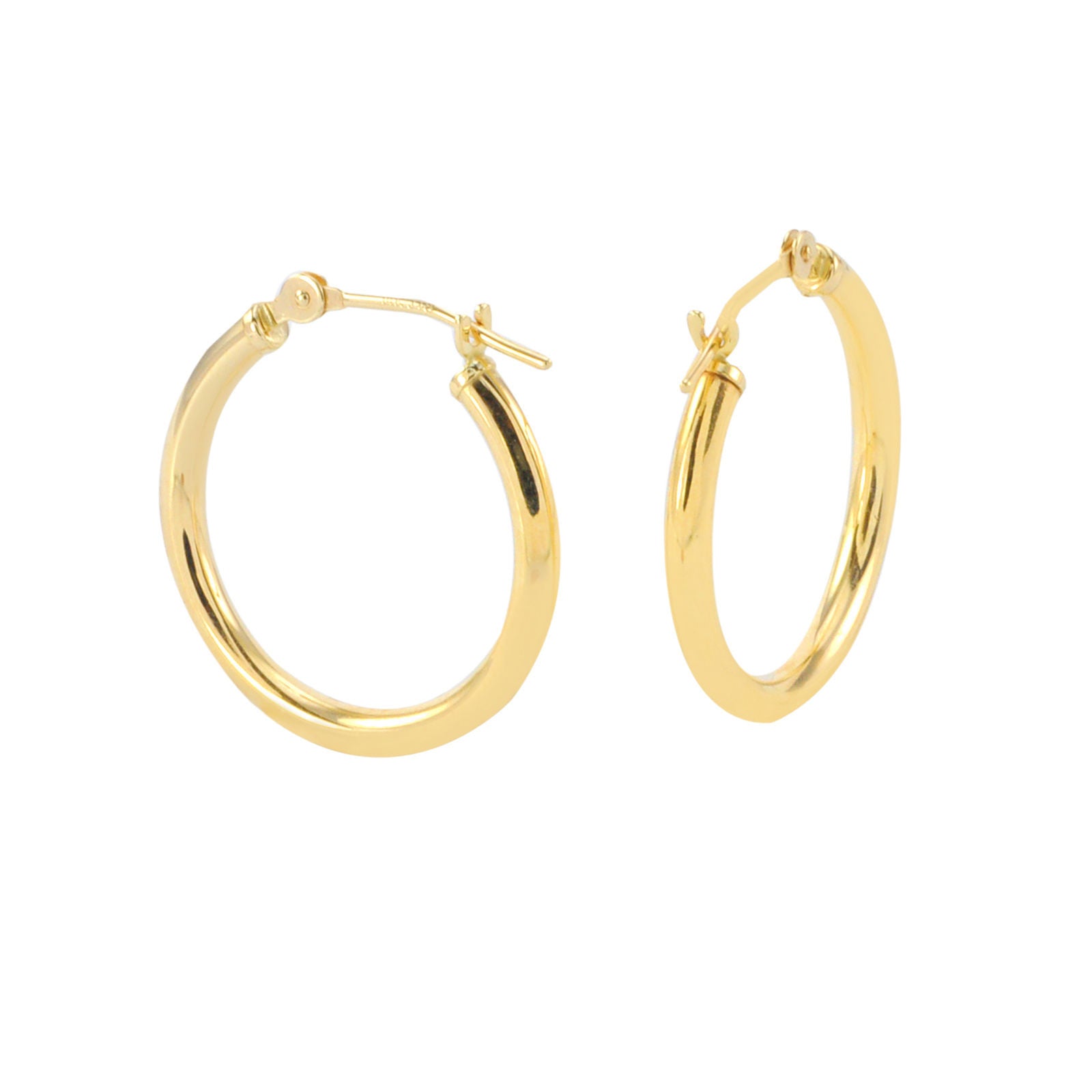 14k Yellow Gold Hoop Earrings 20mm Medium Latch Post Hoops - High Poli ...