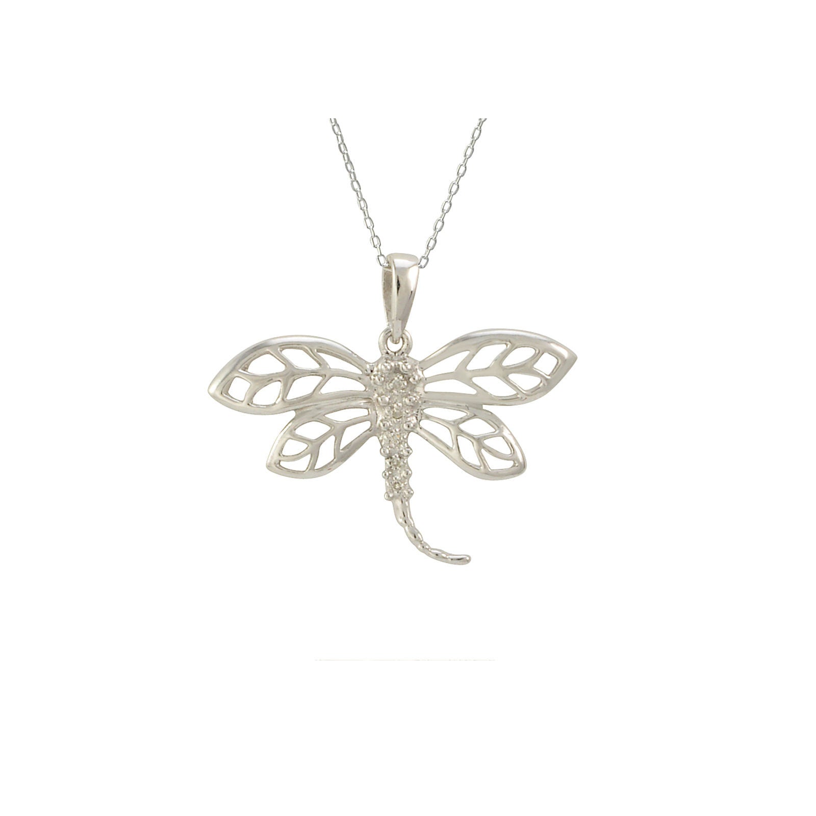 Sterling Silver Diamond Dragonfly Necklace, 18" (.02 cttw, I-J, I2-I3)