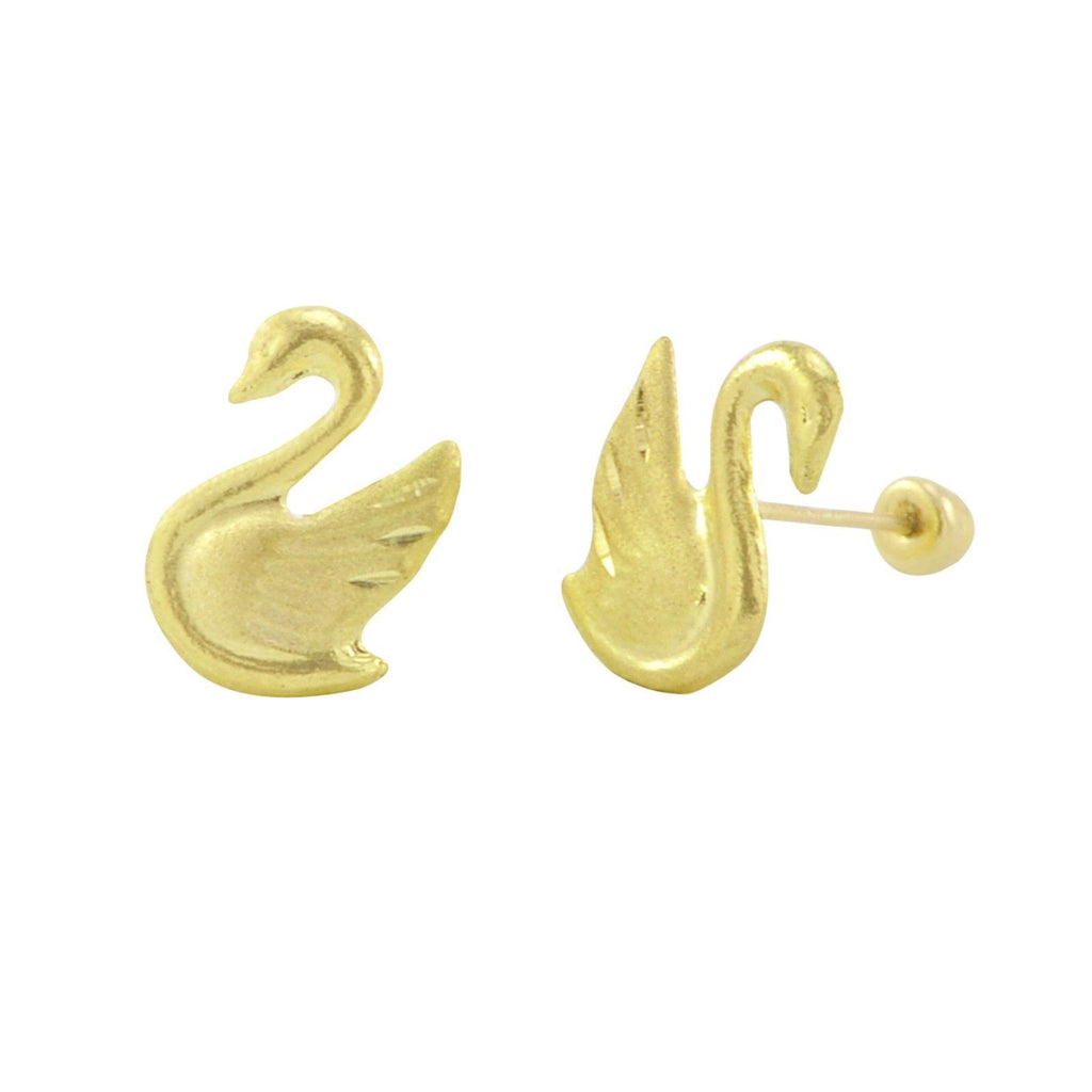 10k Yellow Gold Swan Stud Earrings Screwbacks White Cubic Zirconia - 1 ...