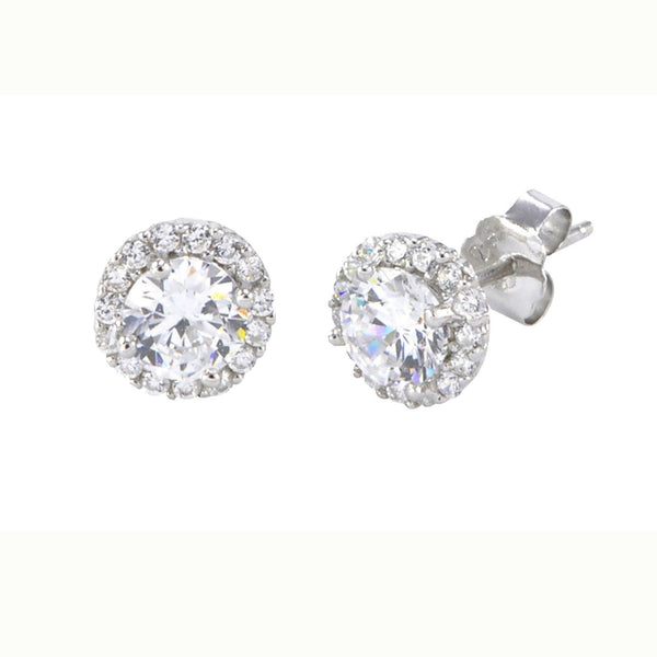 Sterling Silver Micropave Stud Earrings 7mm Super Bright White CZ Pave ...