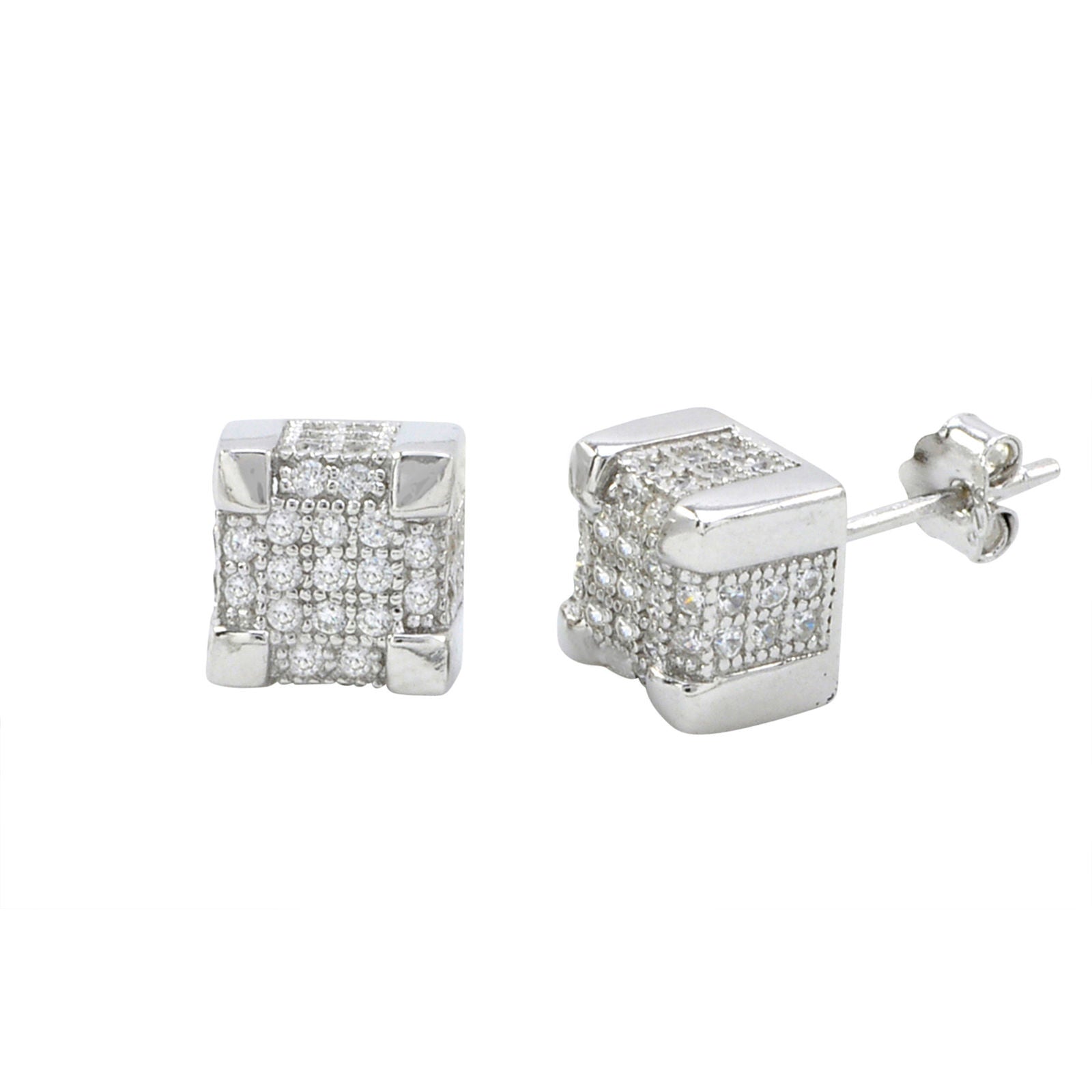 Sterling Silver Micropave Square Stud Earrings Clear Deep 3d Stones 8m ...