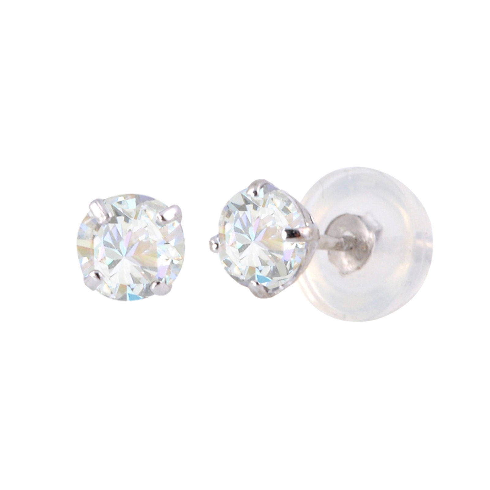 14k White Gold Solitaire Round Cubic Zirconia Stud Earrings with Silicone Pushbacks 14k White Gold Solitaire Round Cubic Zirconia Stud Earrings with Silicone Pushbacks