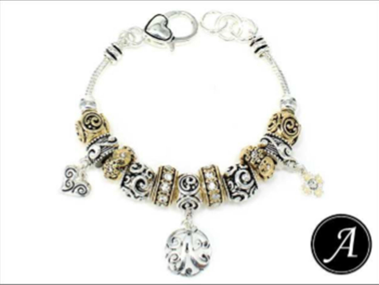 Letter A Monogram Initial Charm Bracelet