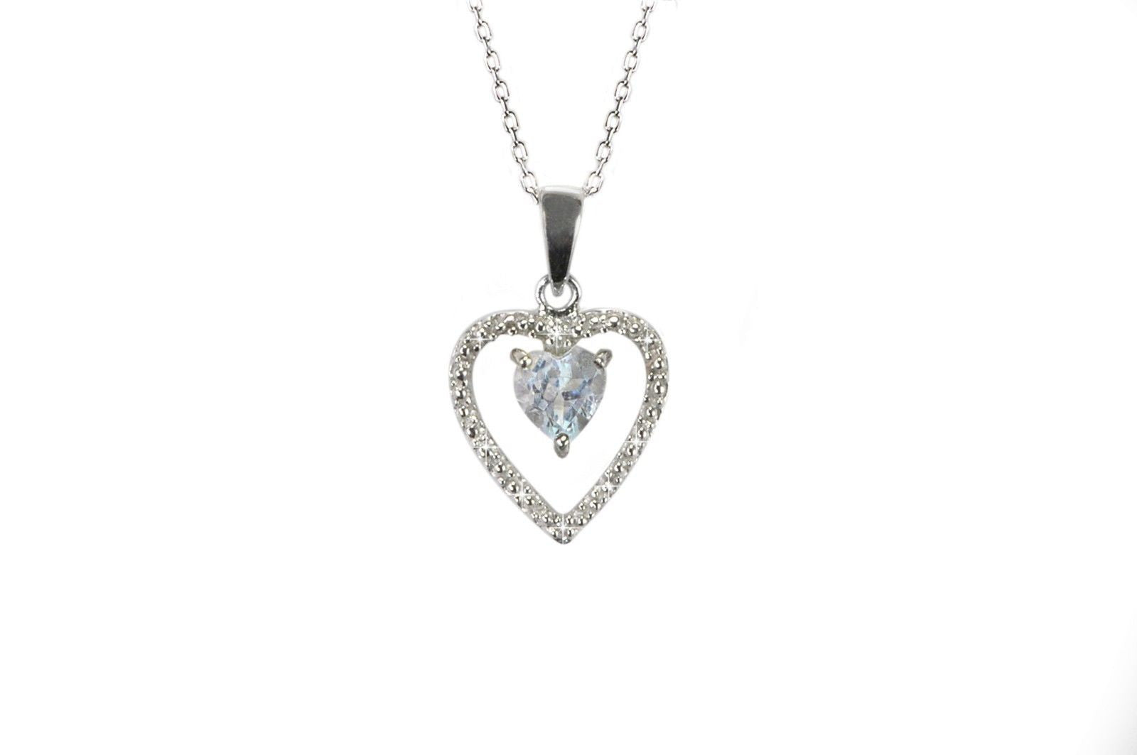Sterling Silver White Topaz and .01 ct Diamond Heart Outline Nec