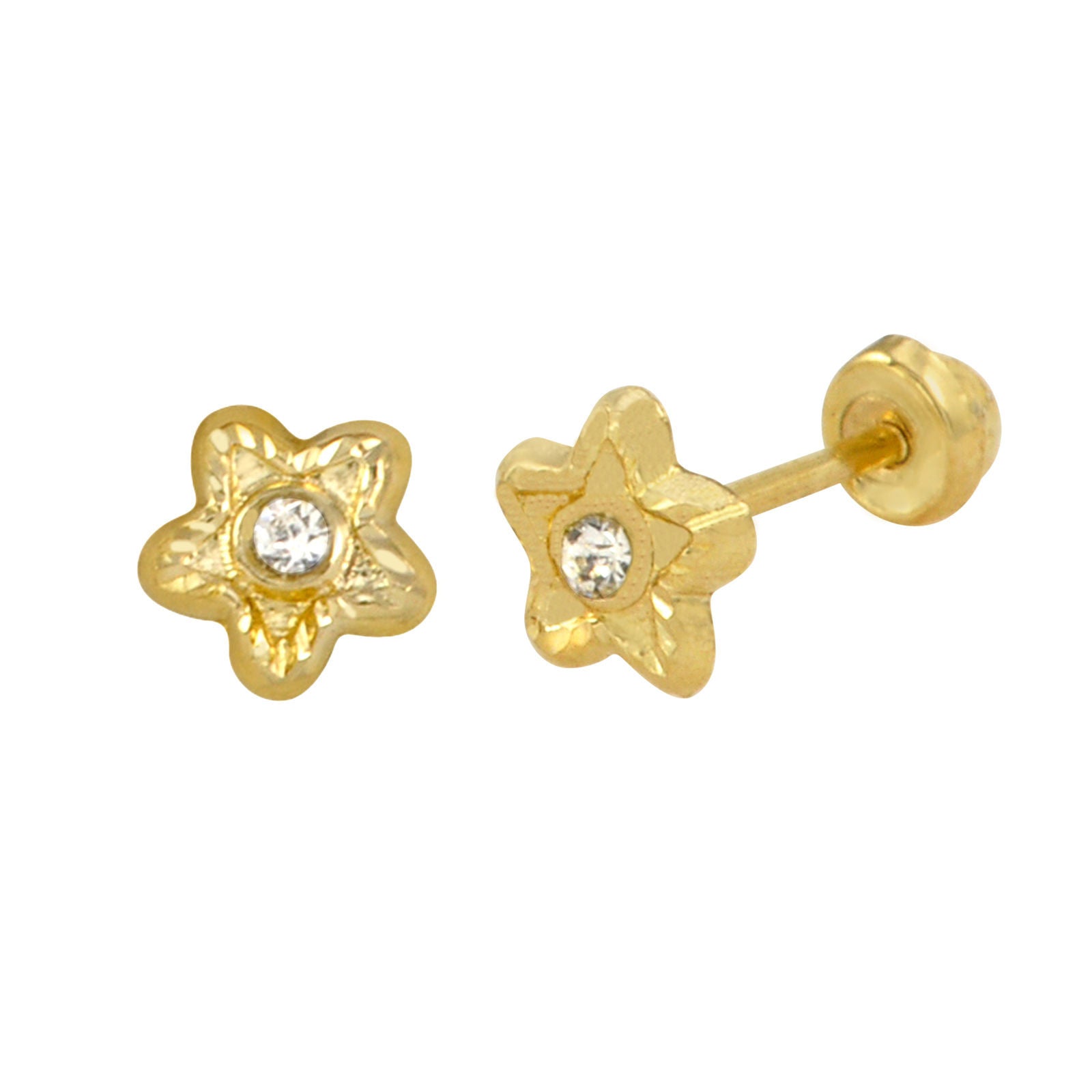 Tiny Flower with CZ Stud Earrings 10k Yellow Gold Screw | Jewelryland.com