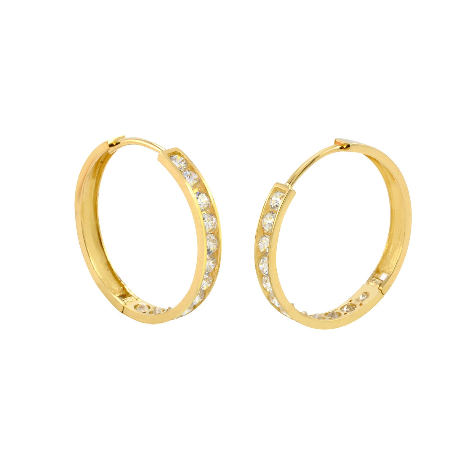 10k Yellow Gold CZ Huggie Hoop Earrings 23mm x 3mm | Jewelryland.com