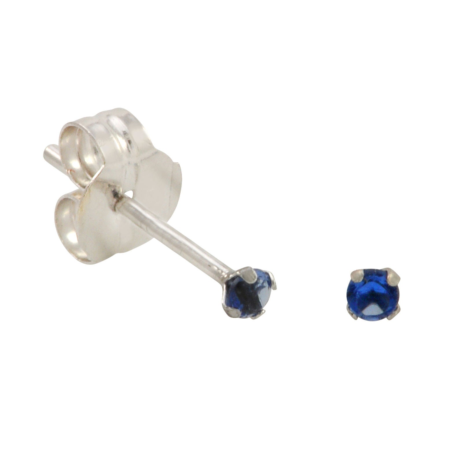 10k White Gold Round Blue Sapphire CZ Stud Earrings | Jewelryland.com