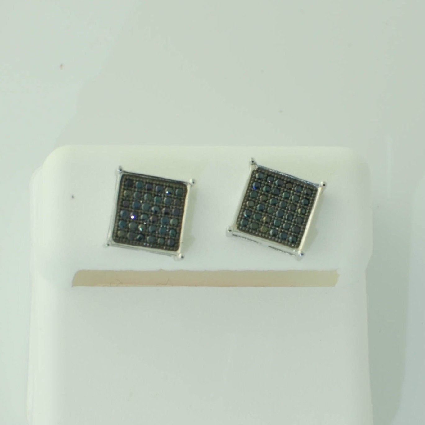 Sterling Silver Stud Earrings Screw Backs Pave Square Black Cubic Zirc ...