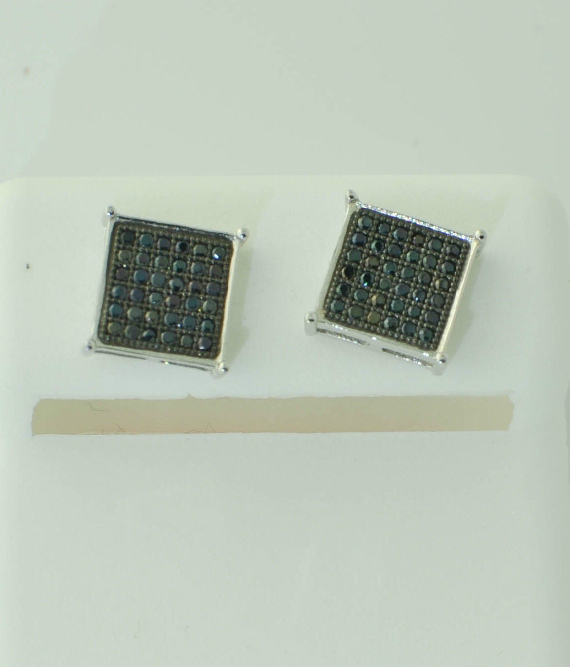 Sterling Silver Stud Earrings Screw Backs Pave Square Black Cubic Zirc ...